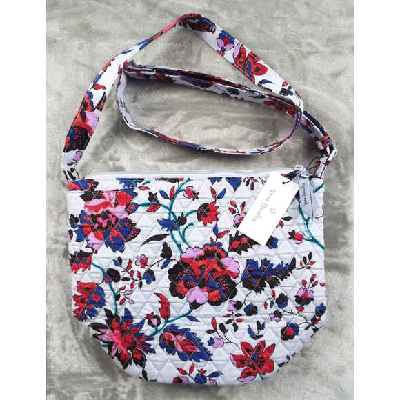 Vera Bradley Handbags - VERA BRADLEY Gray Bucket Crossbody Floral Flowers Top Zip Adjustable Strap NWT